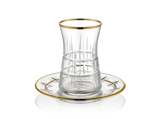 Melisa Altın Yaldızlı Kristal Çay Bardağı Takımı