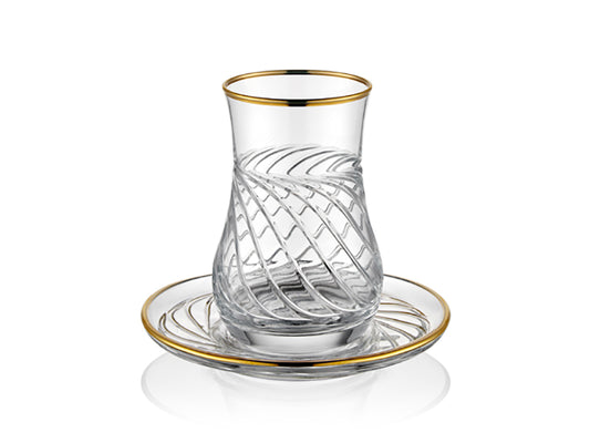 Meltem Altın Yaldızlı Kristal Çay Bardağı Seti