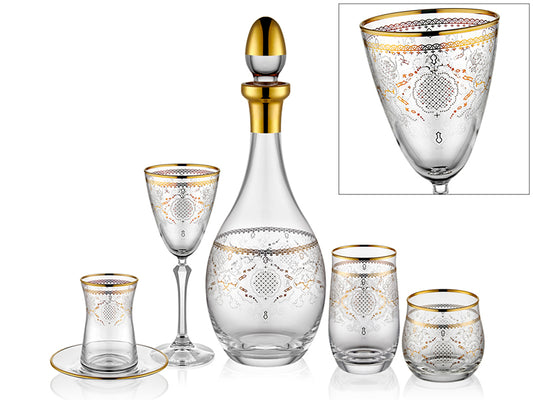 Minel Kristal Altın Yaldızlı 5 Parça Cam Seti