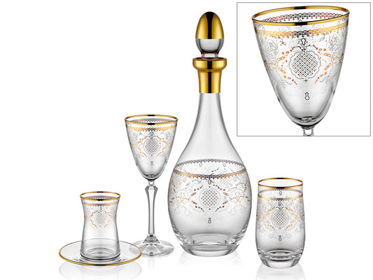 MInelKristal Altın Yaldızlı 4 Parça Cam Seti
