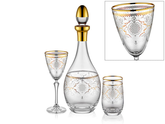 Minel Kristal Altın Yaldızlı 3 Parça Cam Seti