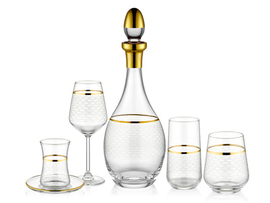 Smooth Geometrik Desenli Altın Yaldızlı 5 Parça Cam Seti