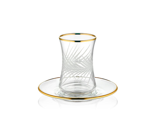 Sandy Yaprak Desenli Altın Yaldızlı Çay Bardağı Takımı