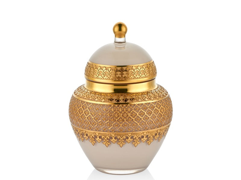 Zişan Desenli Altın Kaplama Kapaklı Dekoratif Vazo