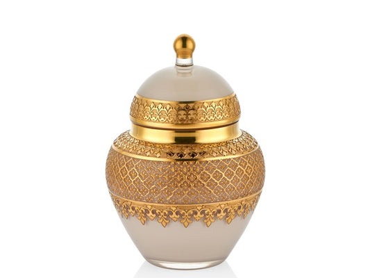Zişan Desenli Altın Kaplama Kapaklı Dekoratif Vazo