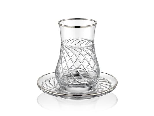 Meltem Gümüş Yaldızlı Kristal Çay Bardağı Seti