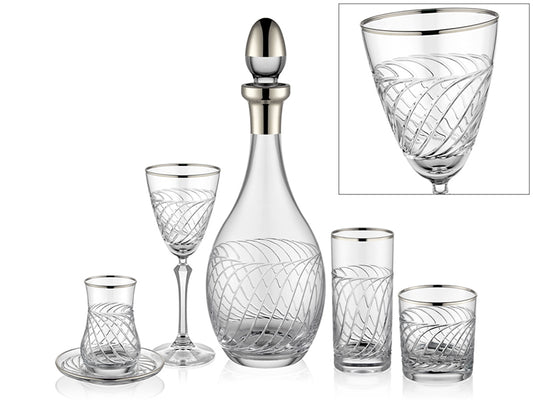 Meltem Kristal Gümüş Yaldızlı 5’li Cam Seti