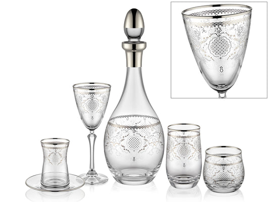 Minel Kristal Gümüş Yaldızlı 5’li Cam Seti