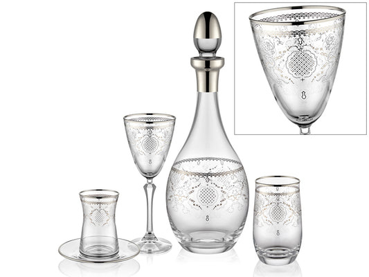 Minel Kristal Gümüş Yaldızlı 4’lü Cam Seti