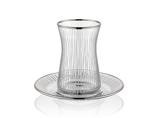 Venüs İnce Çizgi Desenli Gümüş Yaldızlı Çay Bardağı