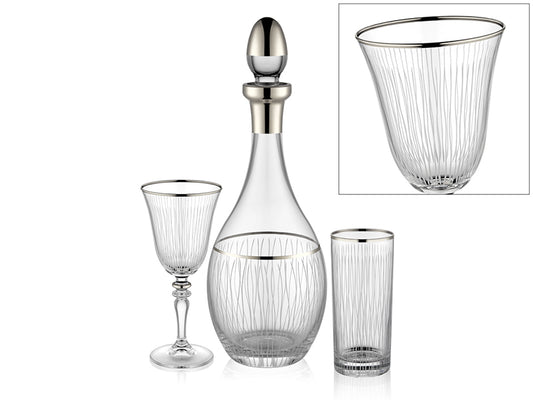 Venüs İnce Çizgi Desenli Gümüş Yaldızlı 3 Parça Cam Seti