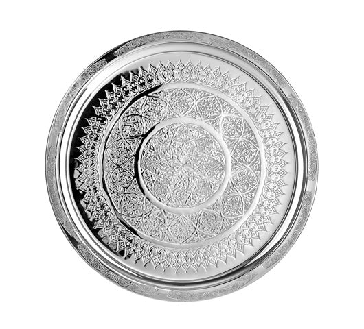 Zişan Desenli Platin Kaplama Dekoratif Tepsi