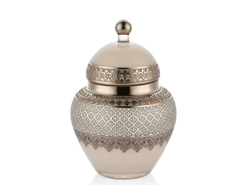 Zişan Desenli Platin Kaplama Kapaklı Vazo