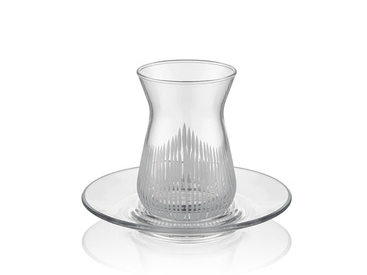 Line Kristal Desenli Çay Bardağı ve Tabağı